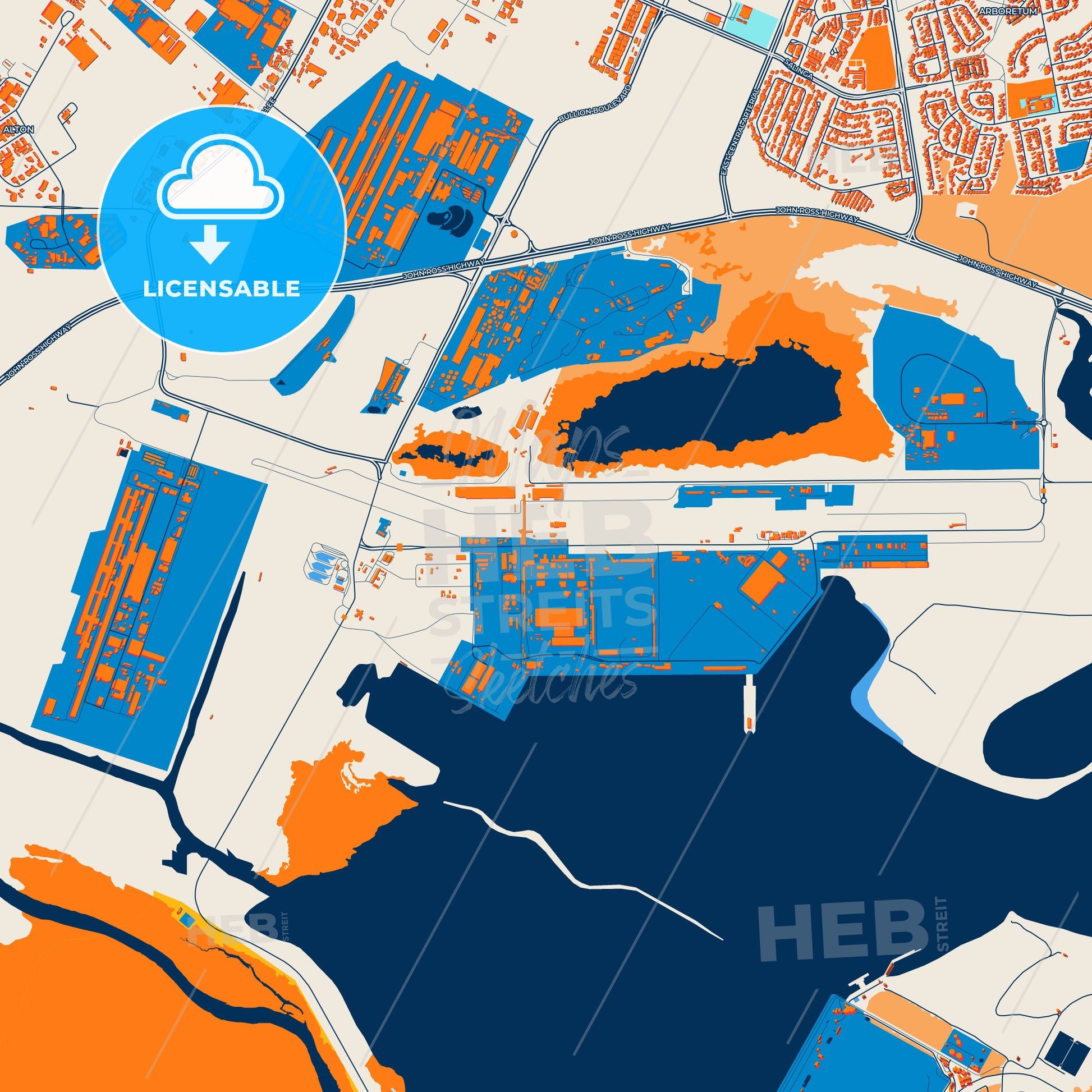 Colorful Richards Bay Street Map with Labels and Buildings
