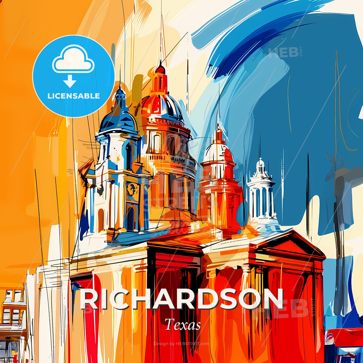 Vibrant Richardson, Texas - A Painting Of A Building With Domes - Square format print template
