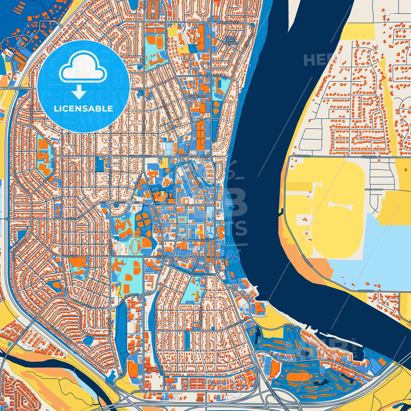 Colorful Richland Street Map with Labels and Buildings