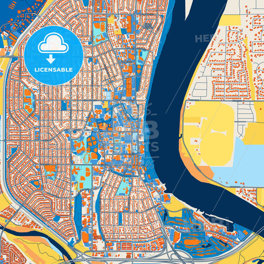 Colorful Richland Street Map with Labels and Buildings