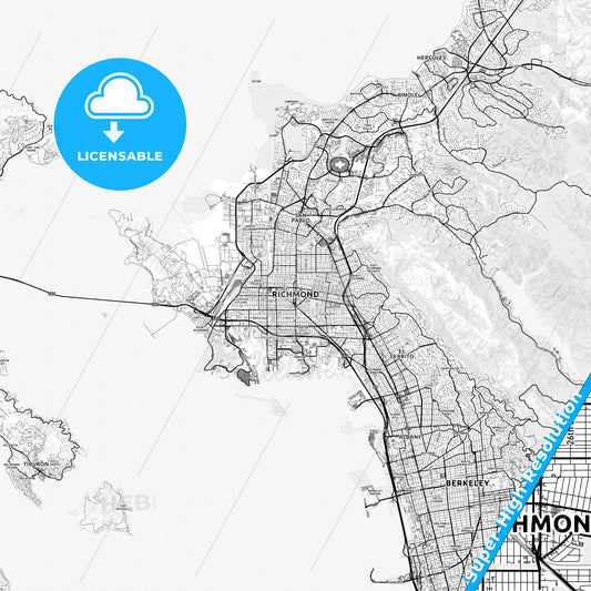 Richmond, California light map with streetnames, citynames and districts