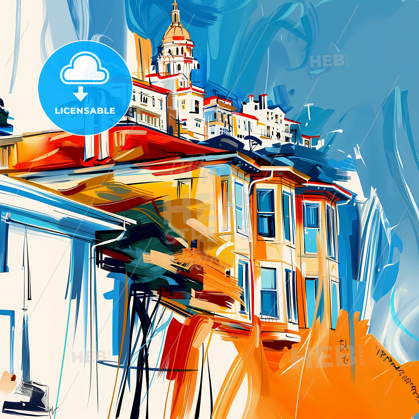 Vibrant Richmond, California - A Painting Of A Building On Top Of A Hill