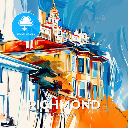 Vibrant Richmond, California - A Painting Of A Building On Top Of A Hill - Square format print template