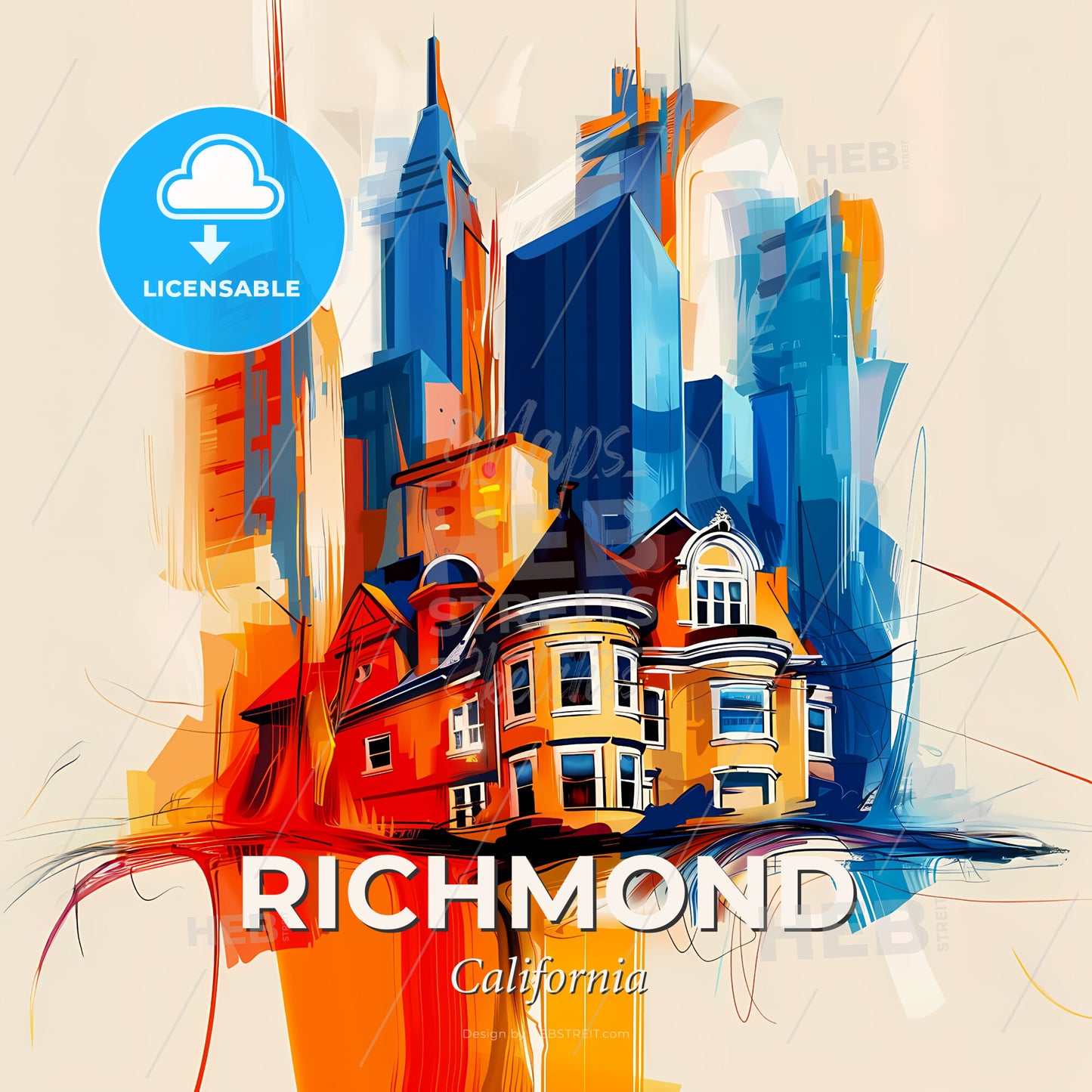 Vibrant Richmond, California - A Painting Of A Building In A City - Square format print template