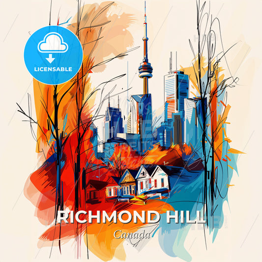 Vibrant Richmond Hill, Canada - A Painting Of A Skyline With A Colorful Building - Square format print template