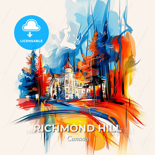 Vibrant Richmond Hill, Canada - A Painting Of A Building And Trees - Square format print template
