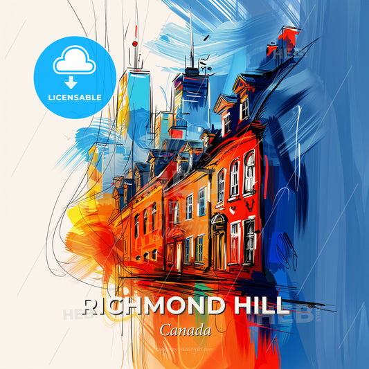 Vibrant Richmond Hill, Canada - A Colorful Painting Of Buildings - Square format print template