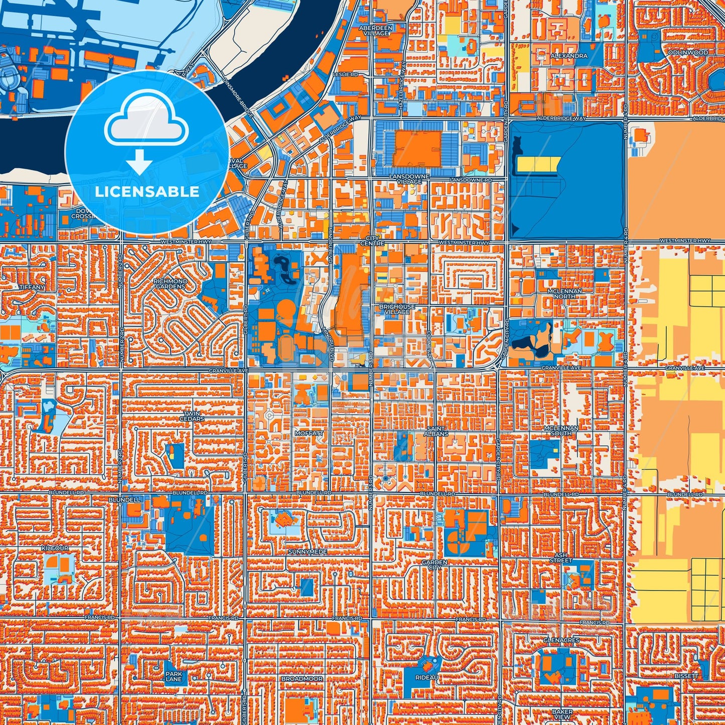 Colorful Richmond Street Map with Labels and Buildings