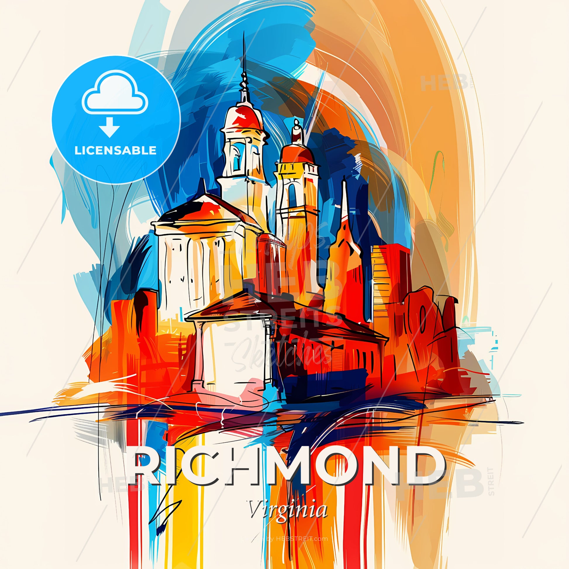 Vibrant Richmond, Virginia - A Painting Of A City - Square format print template