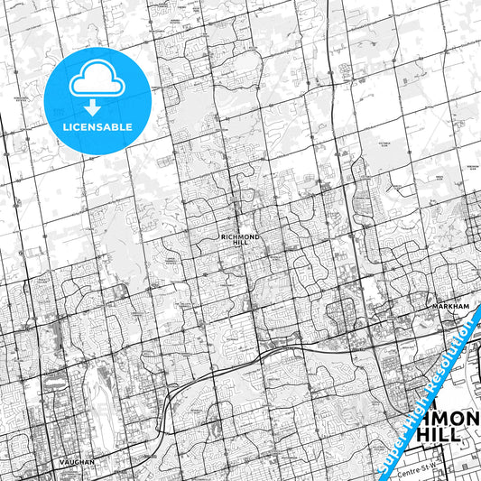 Richmond Hill, Canada light map with streetnames, citynames and districts
