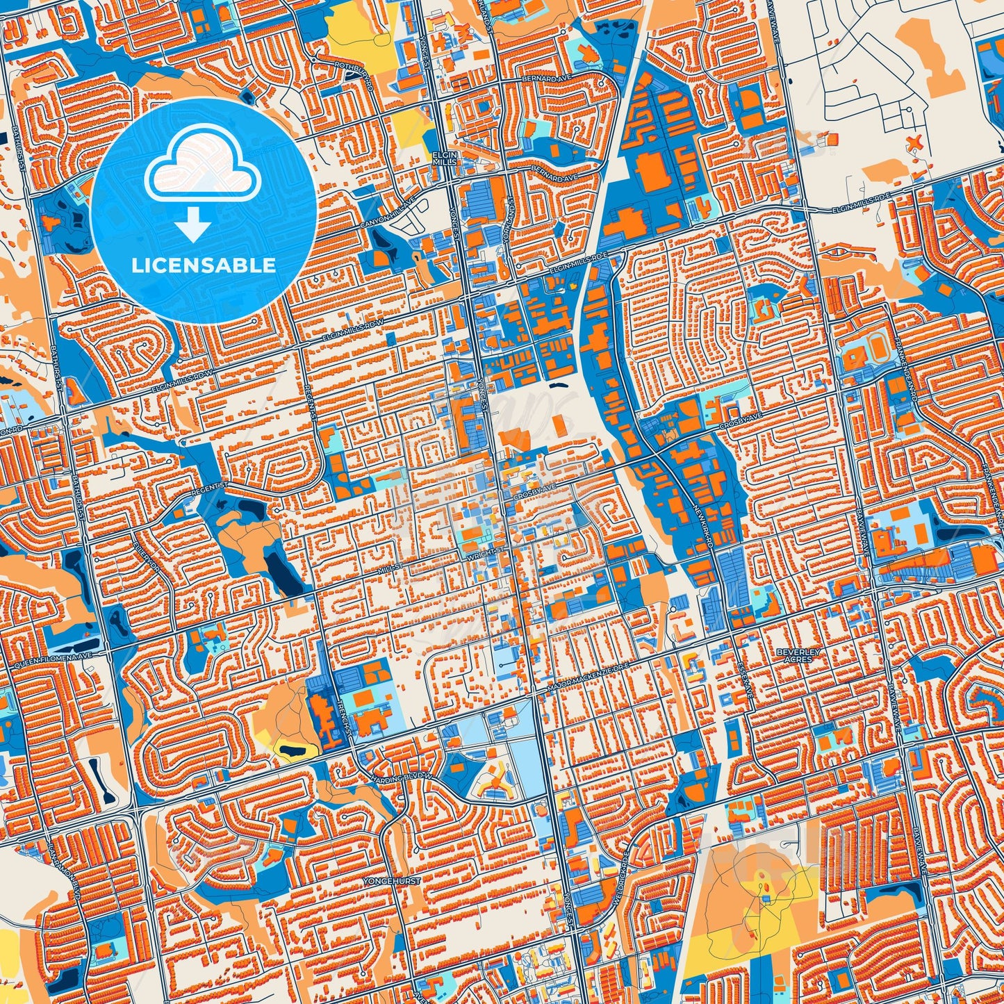 Colorful Richmond Hill Street Map with Labels and Buildings