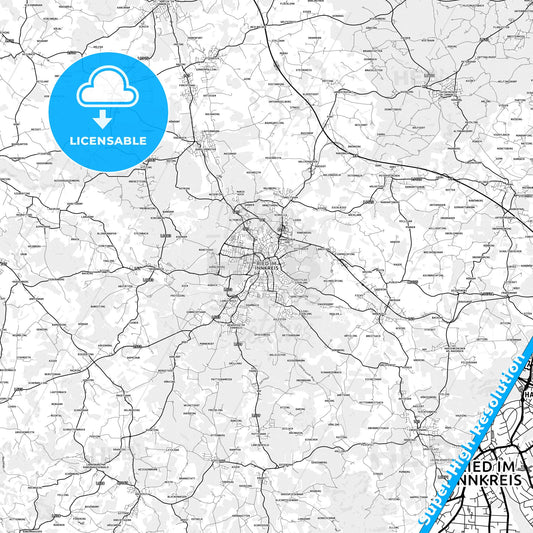 Ried im Innkreis, Austria light map with streetnames, citynames and districts