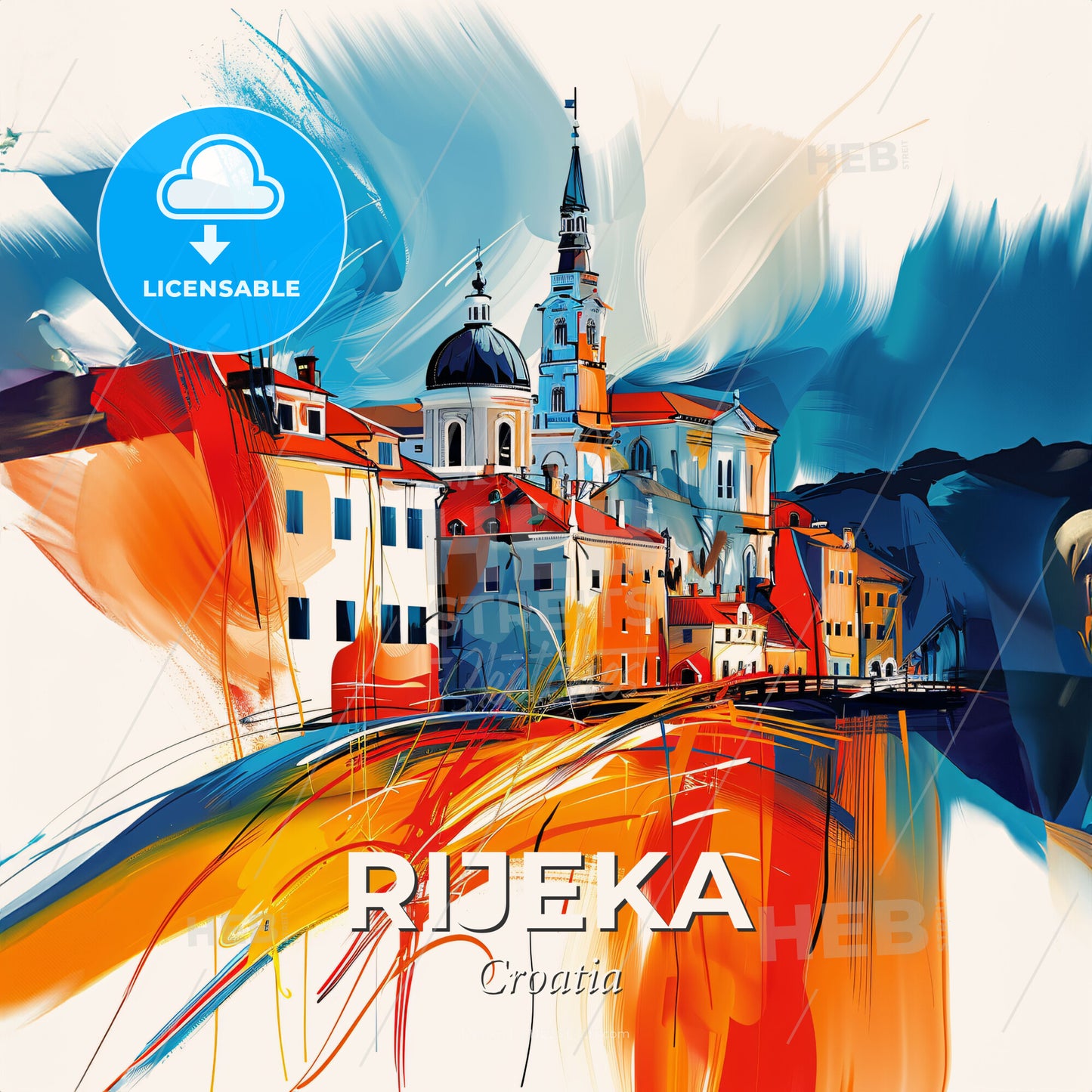 Vibrant Rijeka, Croatia - A Painting Of A Building - Square format print template
