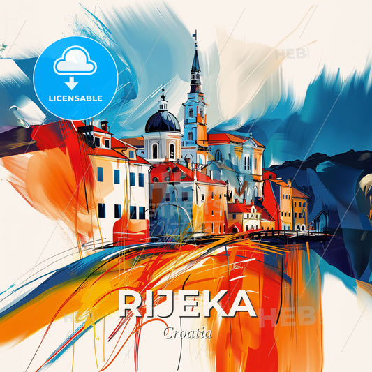 Vibrant Rijeka, Croatia - A Painting Of A Building - Square format print template