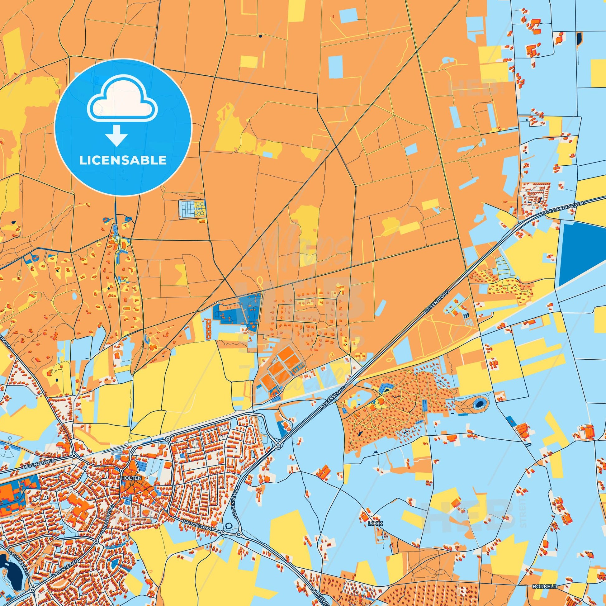 Colorful Rijssen-Holten Street Map with Labels and Buildings