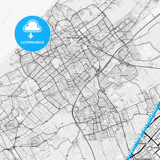Rijswijk, Netherlands light map with streetnames, citynames and districts
