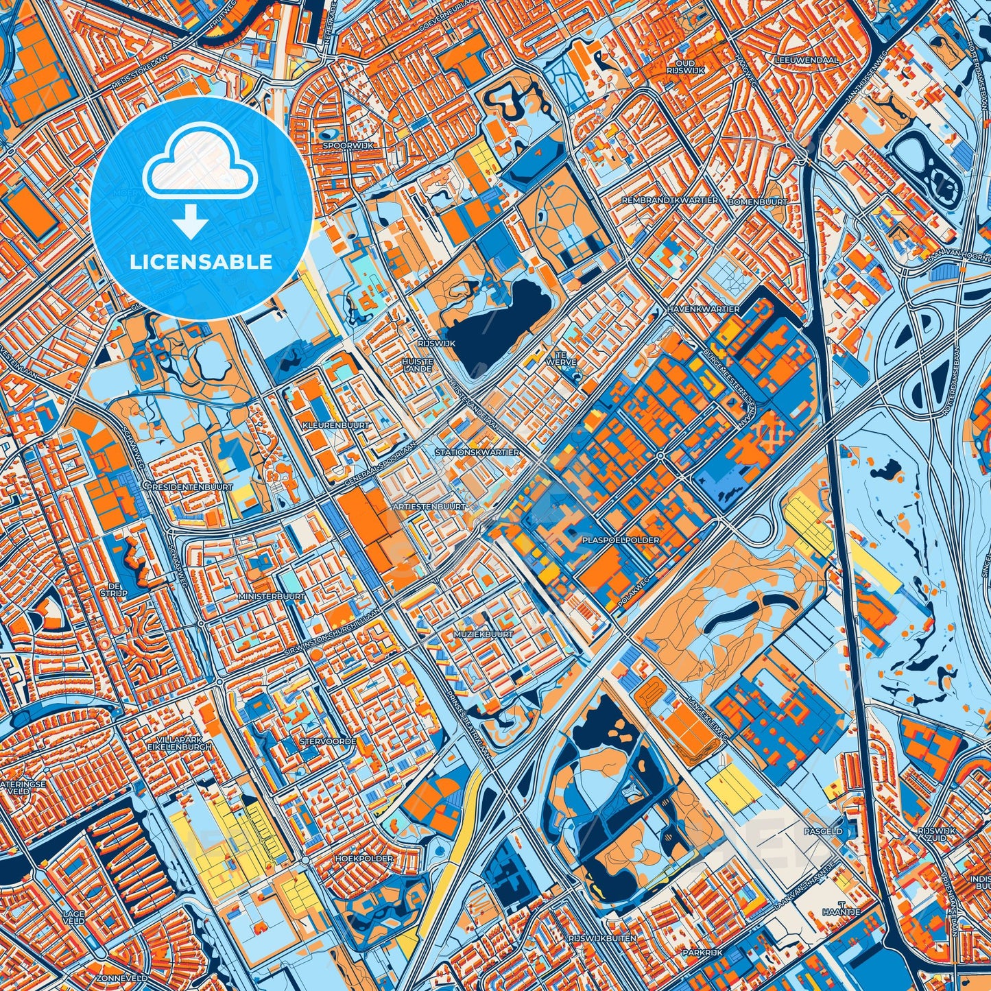 Colorful Rijswijk Street Map with Labels and Buildings