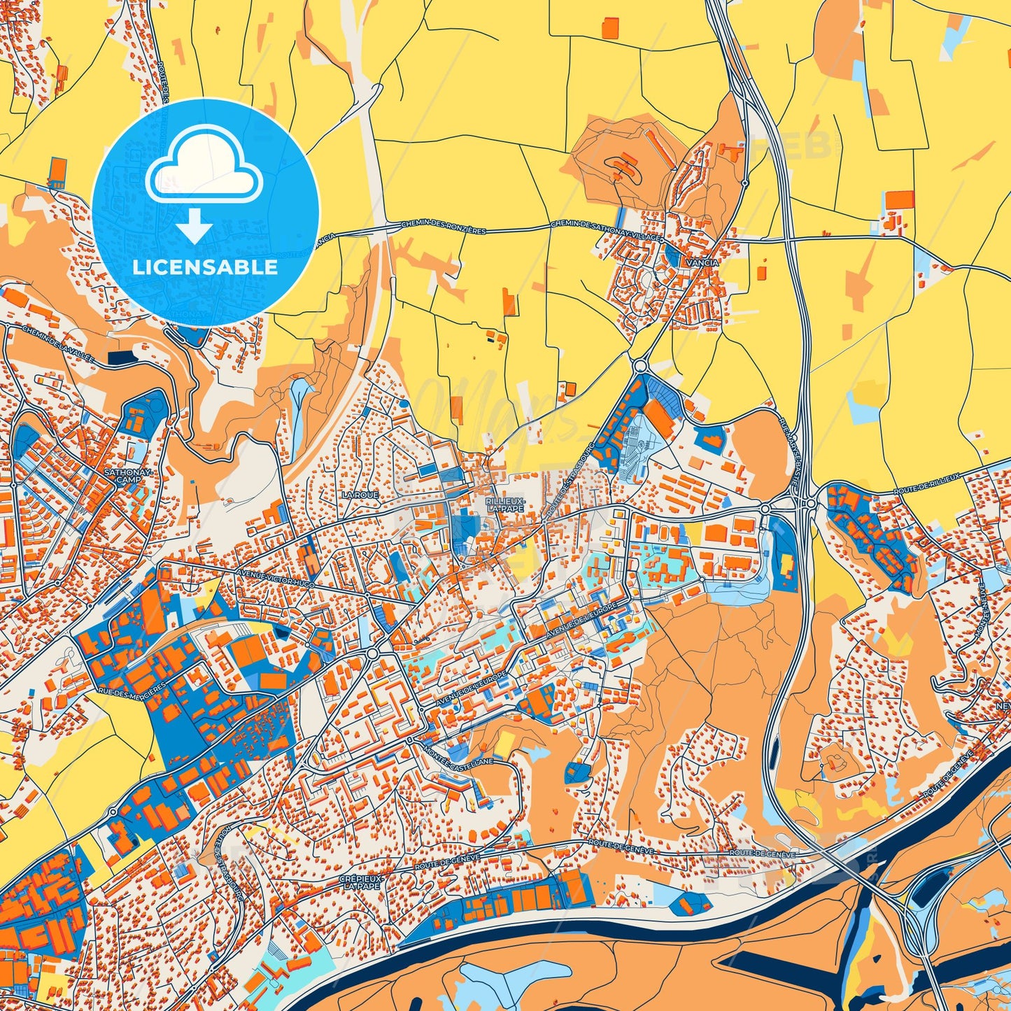 Colorful Rillieux-la-Pape Street Map with Labels and Buildings