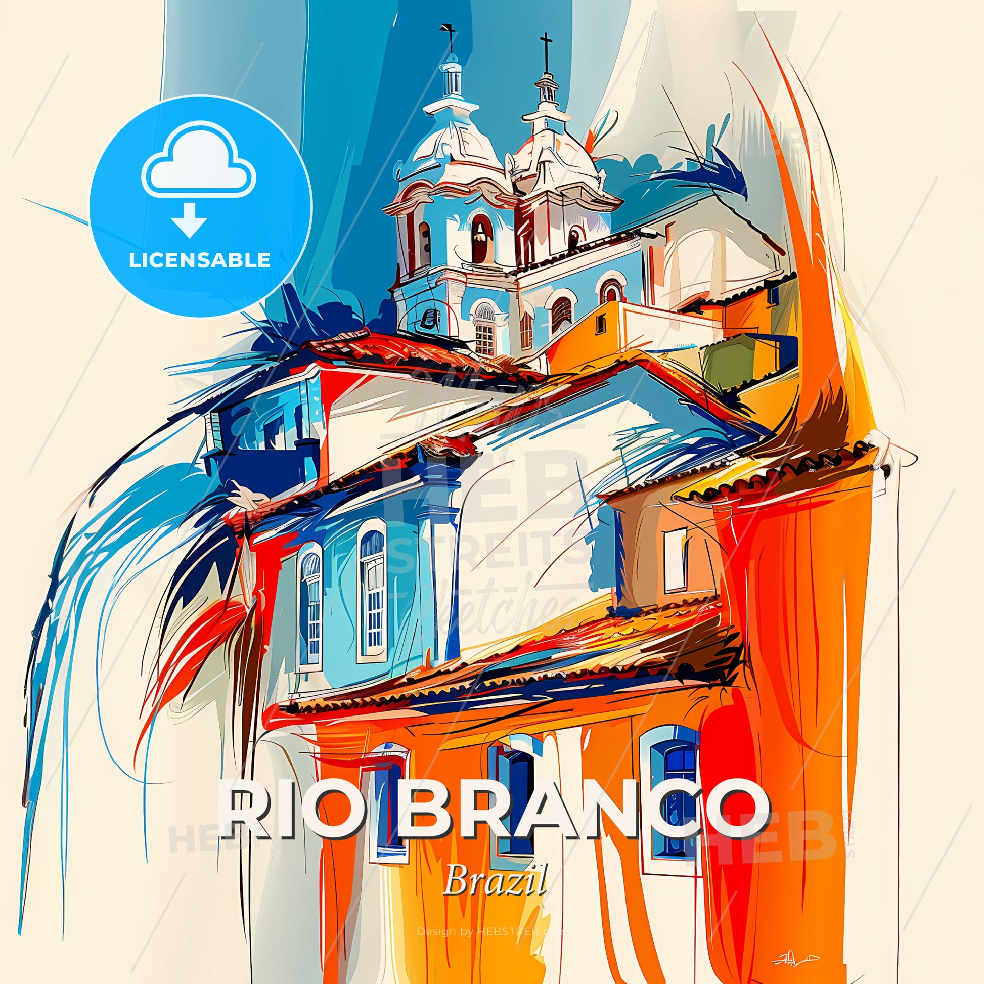 Vibrant Rio Branco, Brazil - A Painting Of A Building With A Dome On Top - Square format print template