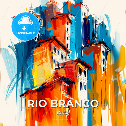 Vibrant Rio Branco, Brazil - A Painting Of Buildings In Different Colors - Square format print template