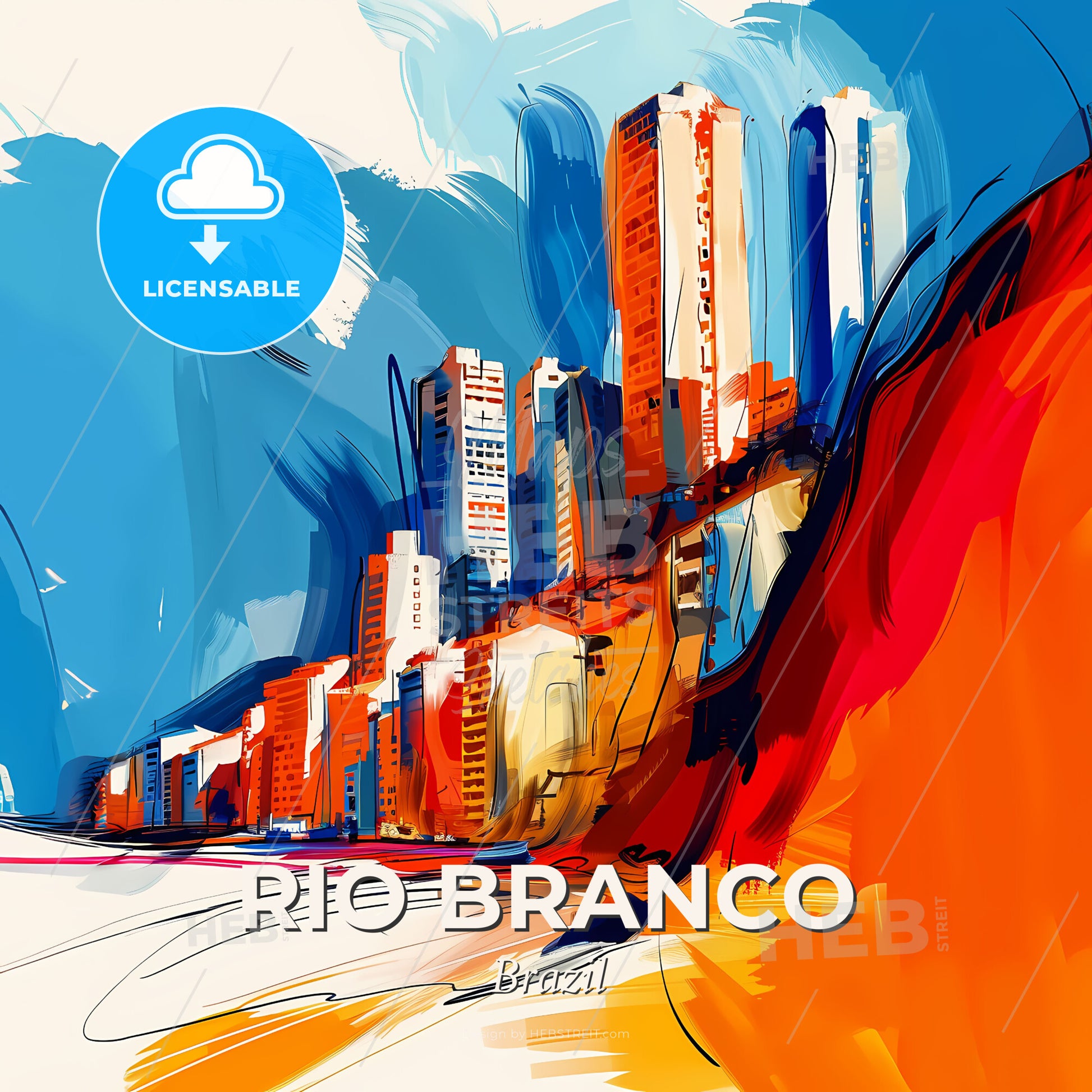 Vibrant Rio Branco, Brazil - A Painting Of A City - Square format print template