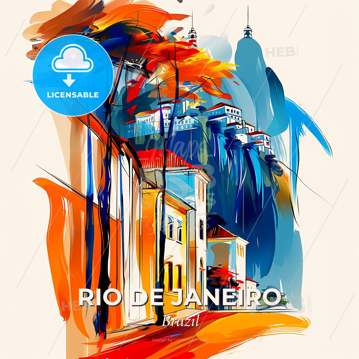 Vibrant Rio De Janeiro, Brazil - A Painting Of Buildings And Trees - Square format print template