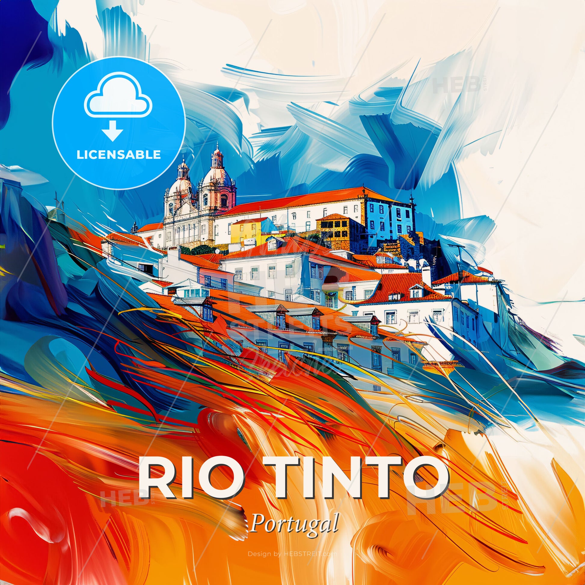Vibrant Rio Tinto, Portugal - A Colorful Painting Of A Building - Square format print template