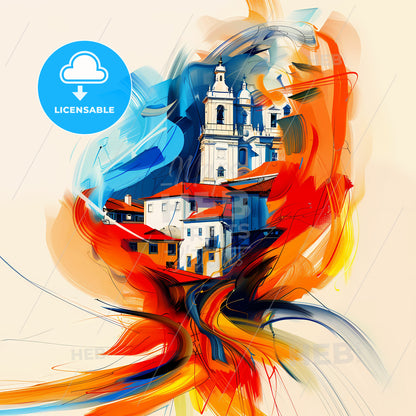 Vibrant Rio Tinto, Portugal - A Painting Of A Building