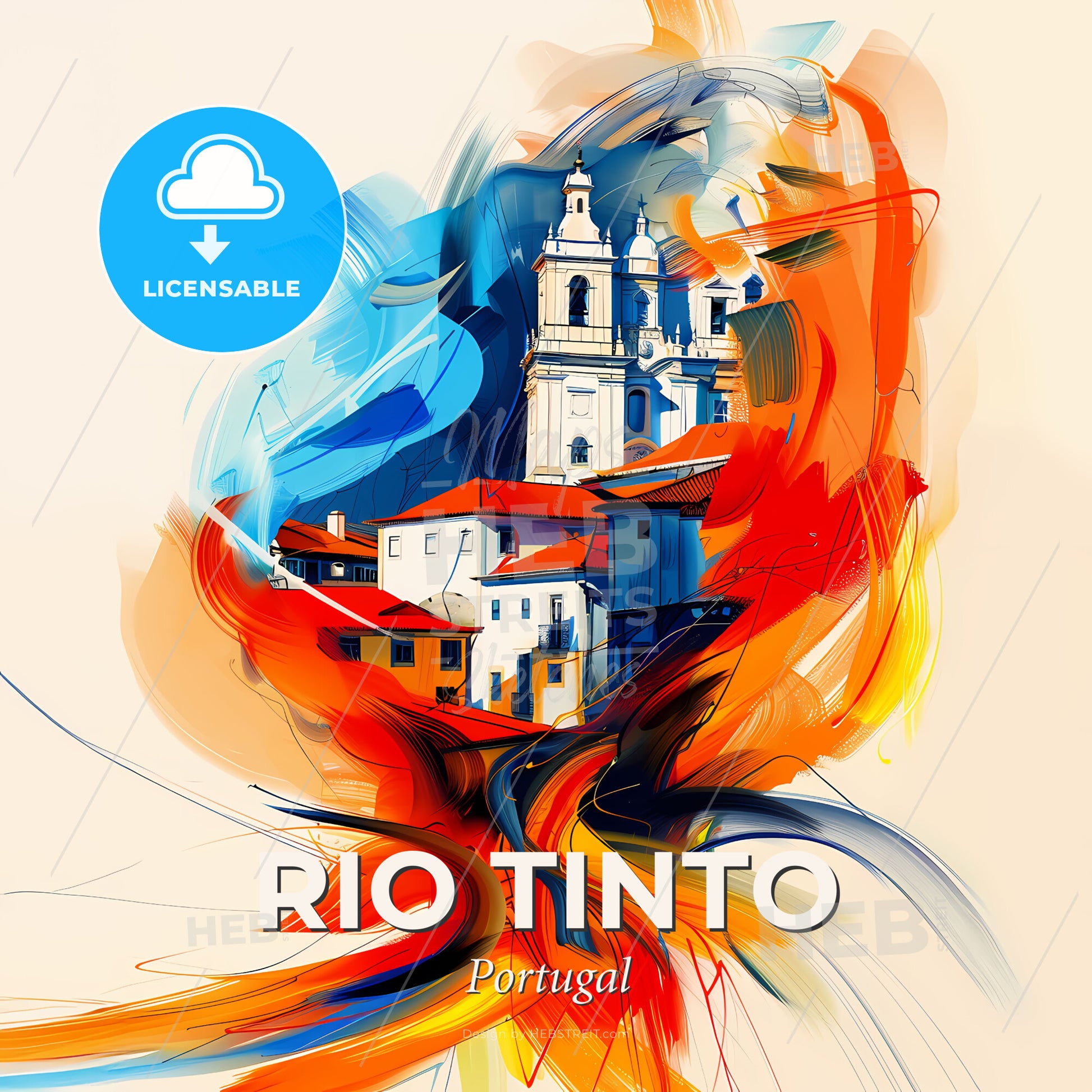 Vibrant Rio Tinto, Portugal - A Painting Of A Building - Square format print template