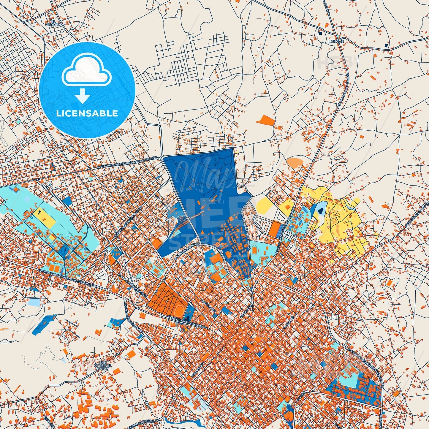 Colorful Riobamba Street Map with Labels and Buildings