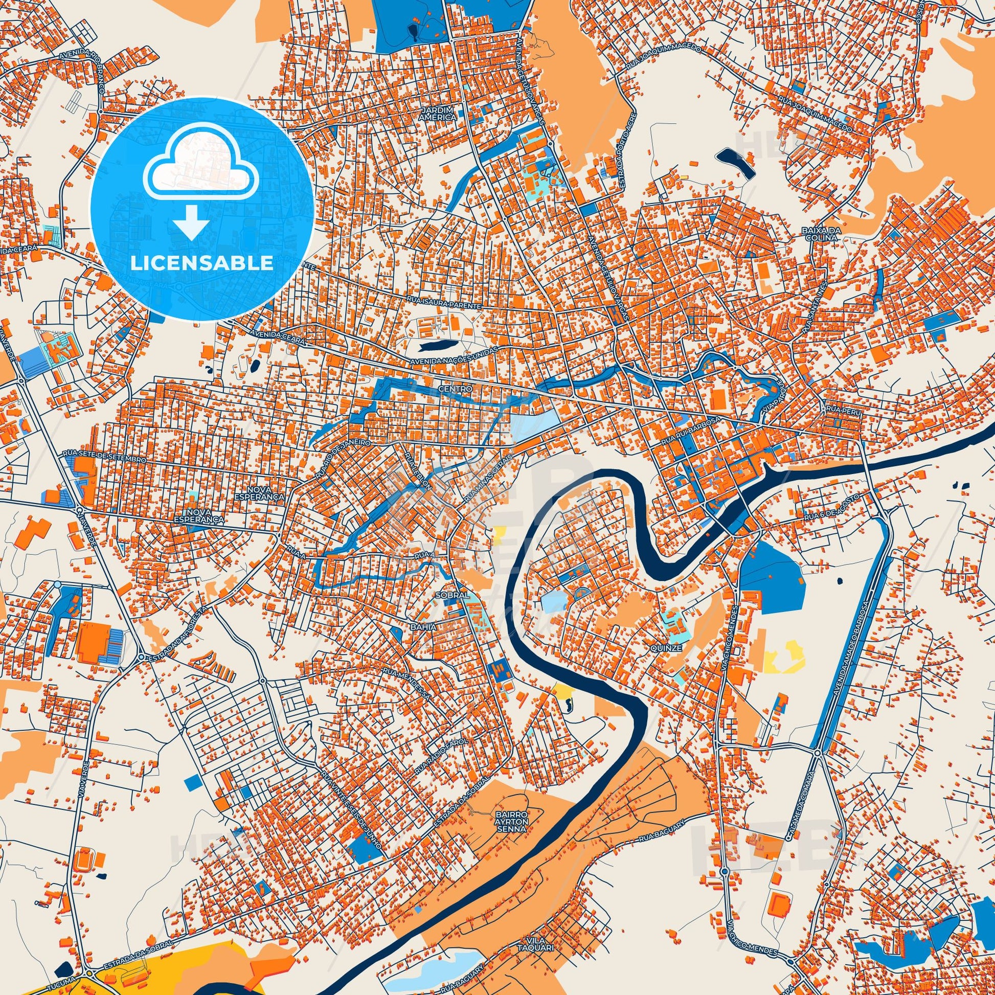 Colorful Rio Branco Street Map with Labels and Buildings