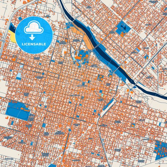 Colorful Rio Cuarto Street Map with Labels and Buildings