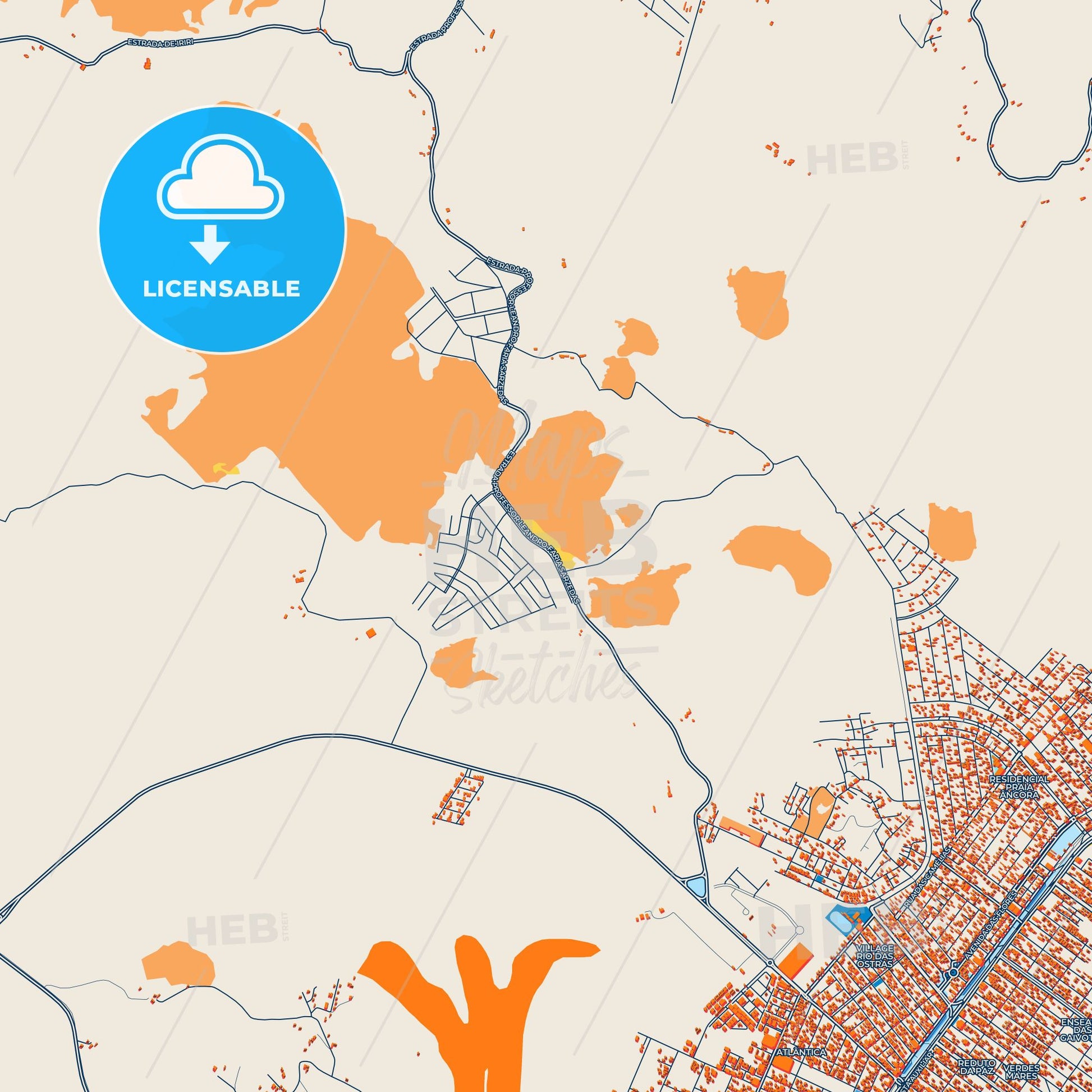 Colorful Rio das Ostras Street Map with Labels and Buildings
