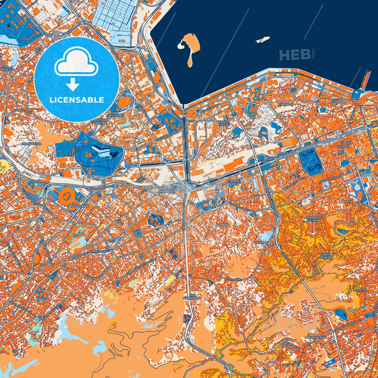 Colorful Rio de Janeiro Street Map with Labels and Buildings