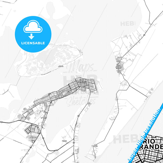 Rio Grande, Brazil light map with streetnames, citynames and districts