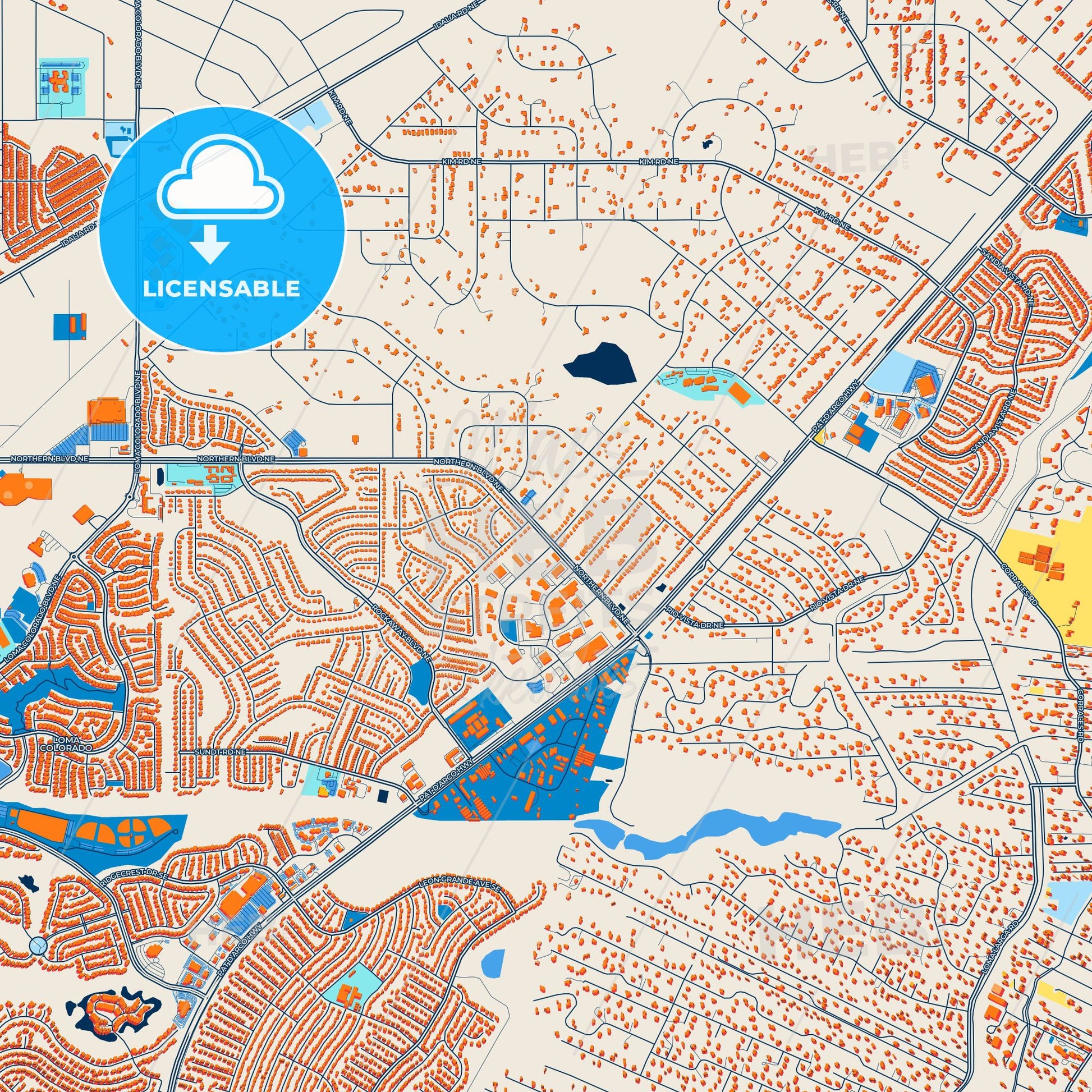 Colorful Rio Rancho Street Map with Labels and Buildings