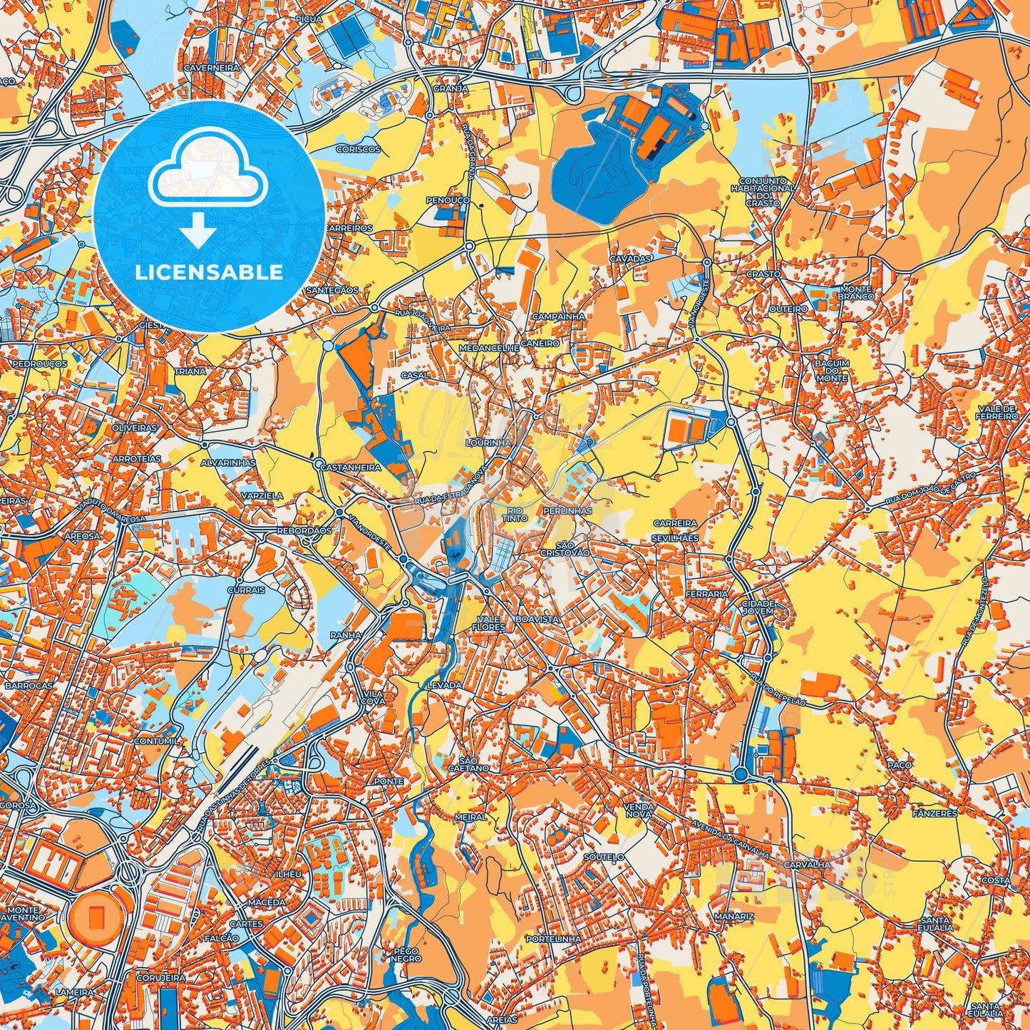 Colorful Rio Tinto Street Map with Labels and Buildings