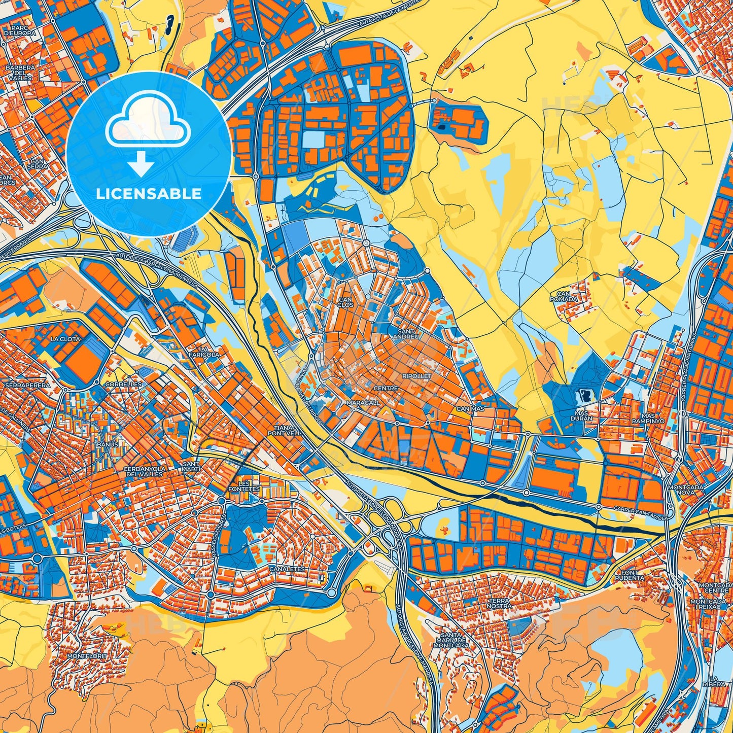 Colorful Ripollet Street Map with Labels and Buildings