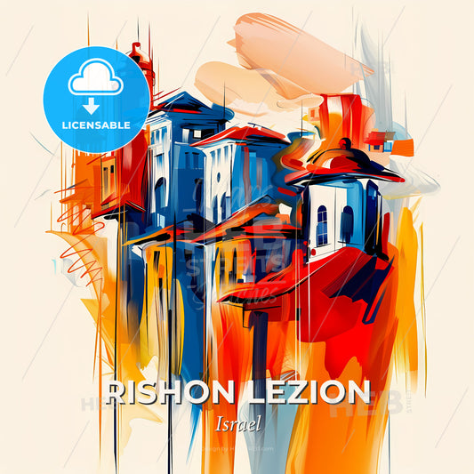 Vibrant Rishon Lezion, Israel - A Painting Of Buildings And Towers - Square format print template