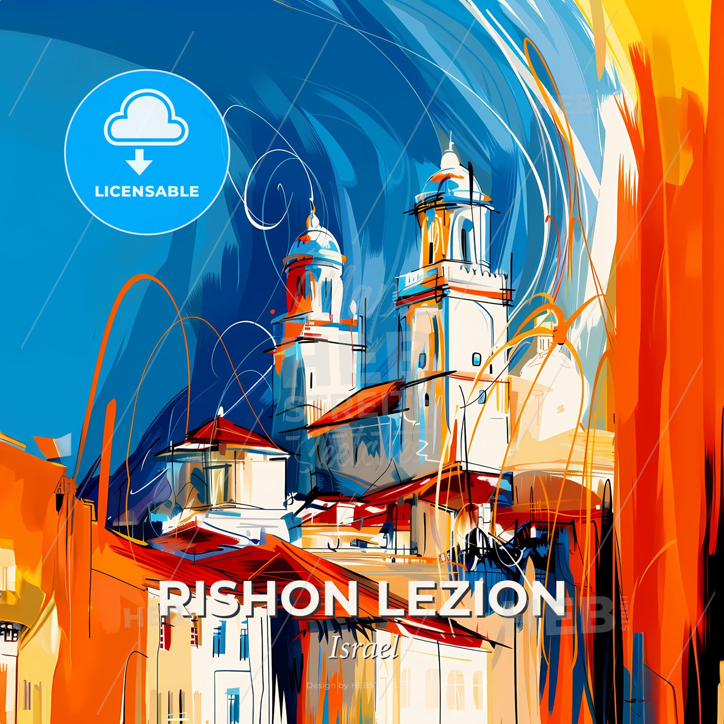 Vibrant Rishon Lezion, Israel - A Painting Of A Building With Towers - Square format print template