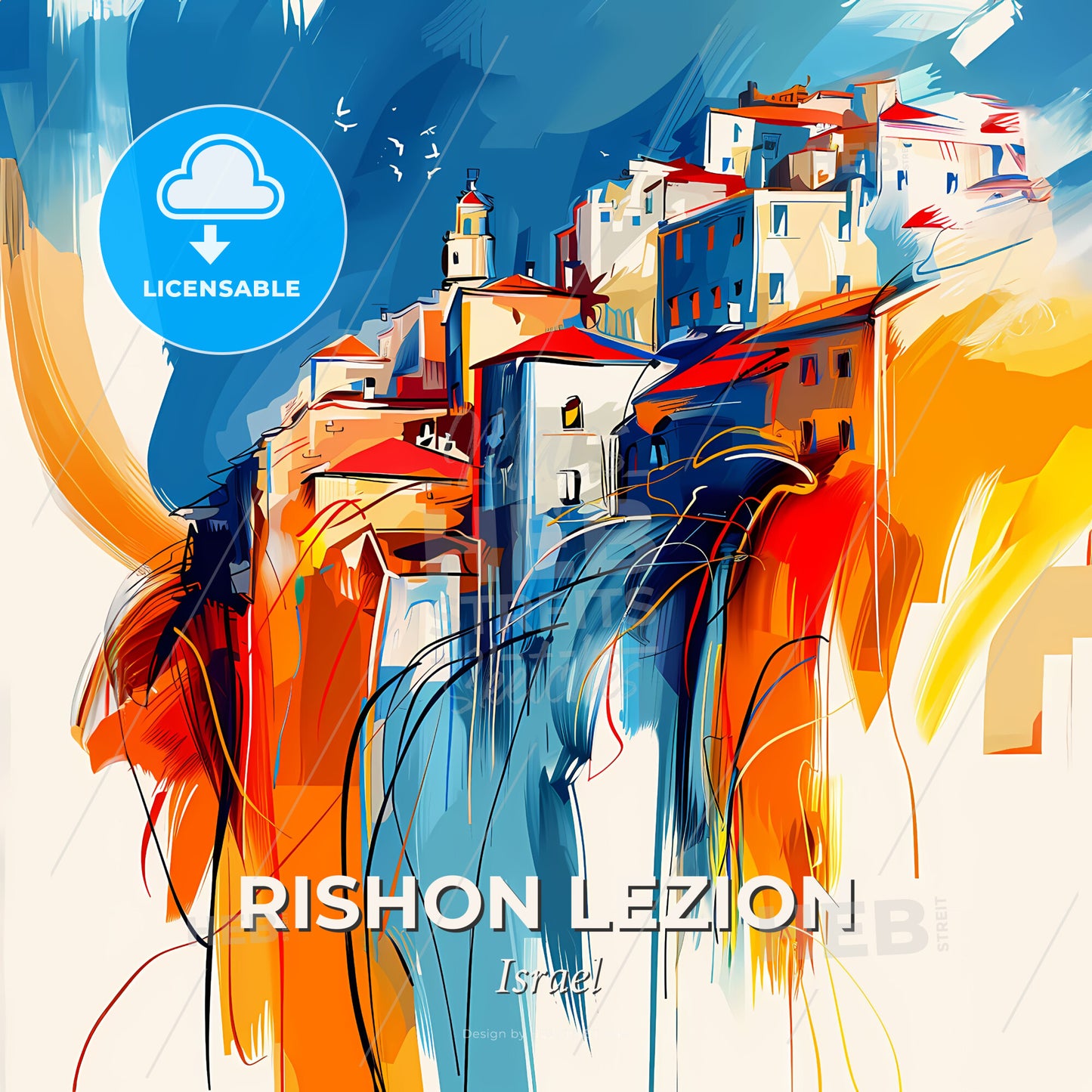 Vibrant Rishon Lezion, Israel - A Painting Of A City - Square format print template