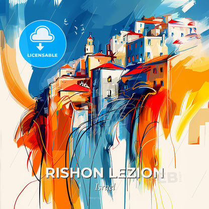 Vibrant Rishon Lezion, Israel - A Painting Of A City - Square format print template