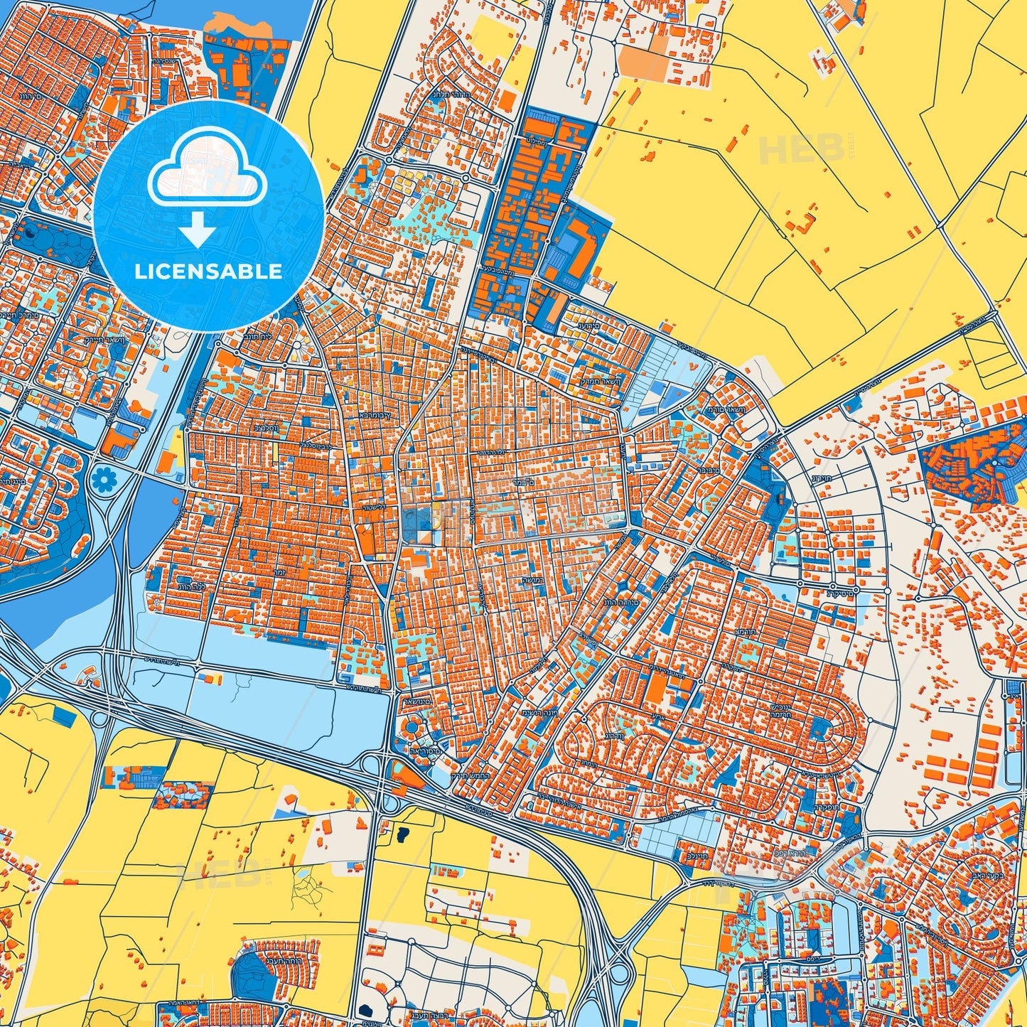 Colorful Rishon LeZion Street Map with Labels and Buildings