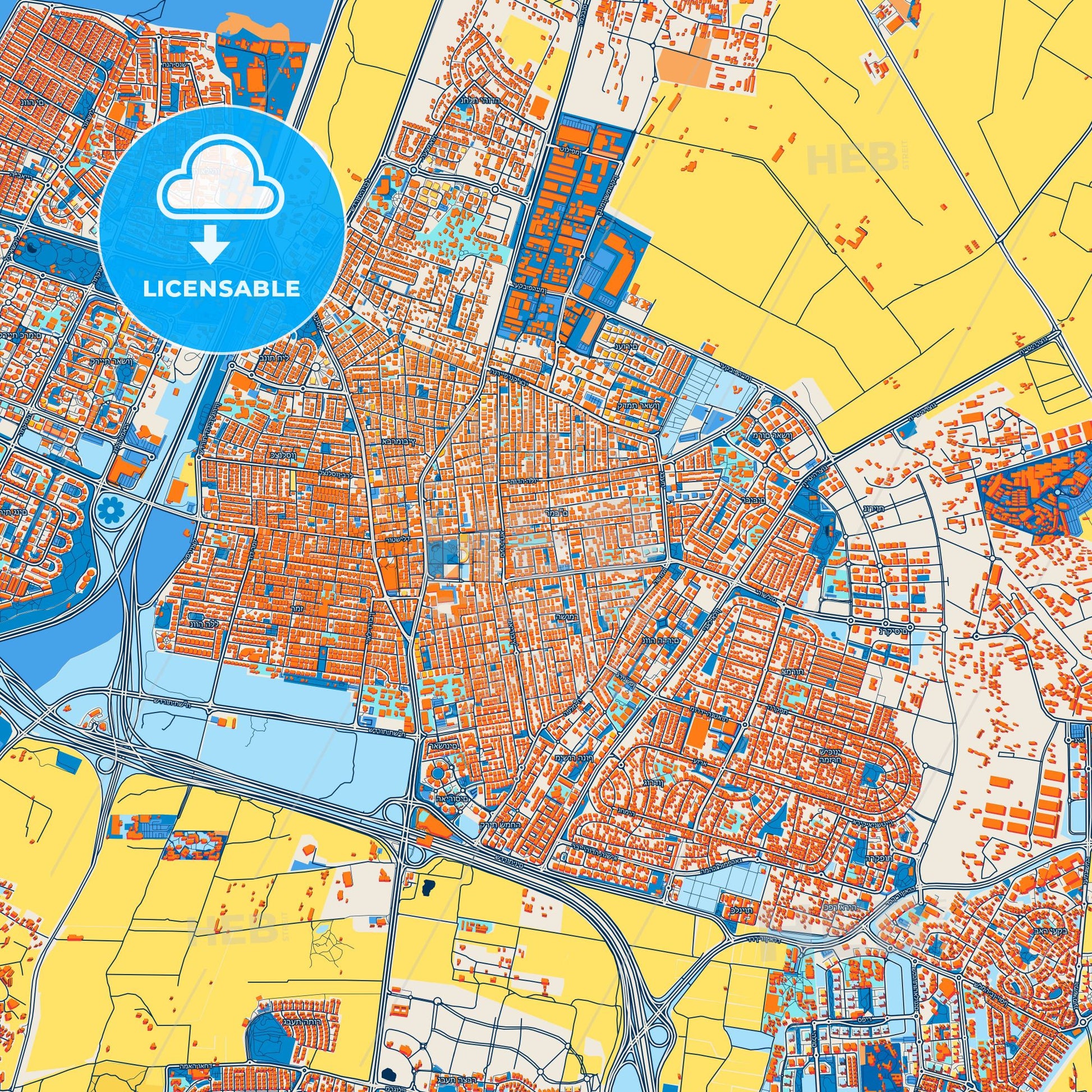 Colorful Rishon LeZion Street Map with Labels and Buildings