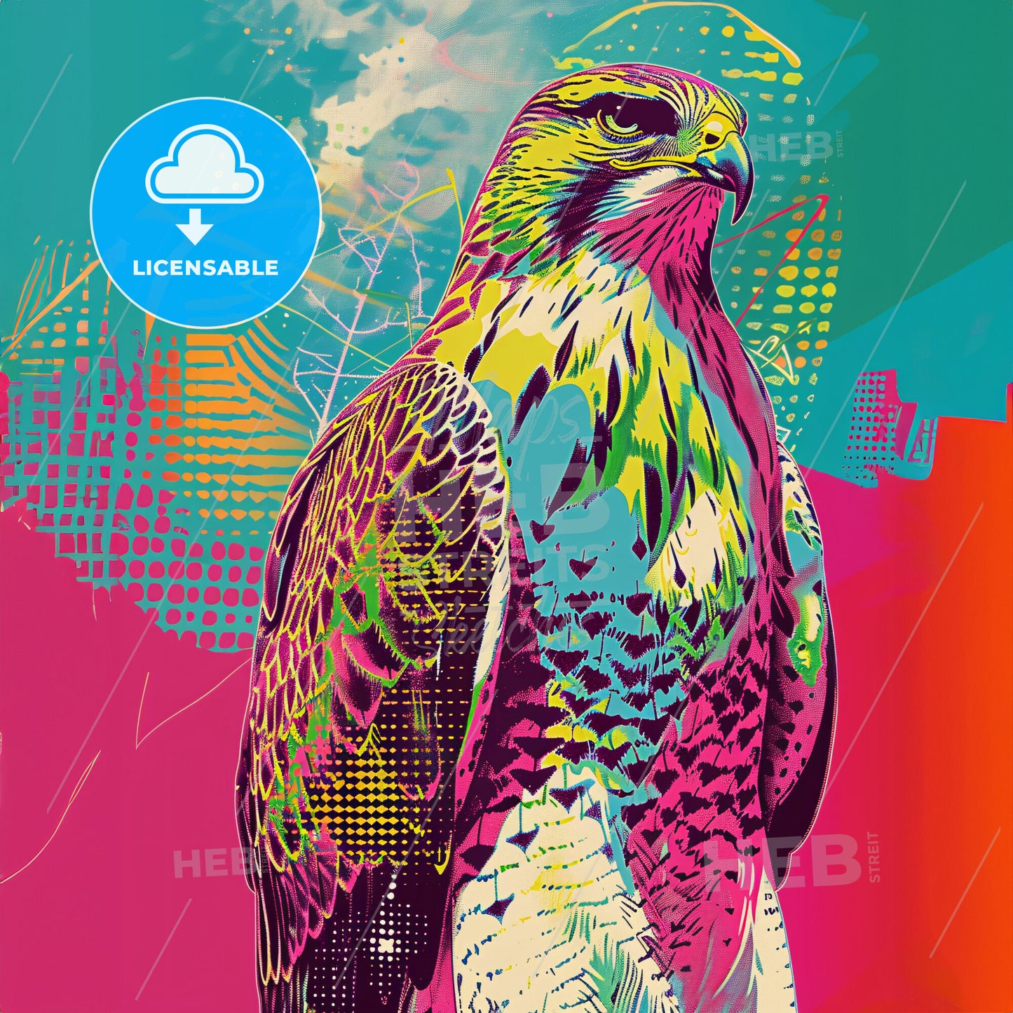 Risograph Print Style - A Colorful Bird With A Colorful Background