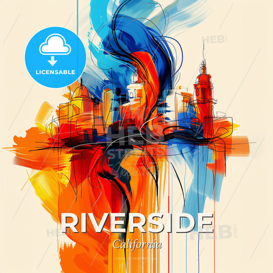 Vibrant Riverside, California - A Painting Of A City - Square format print template