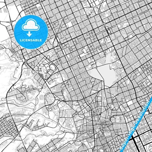 Riyadh, Saudi Arabia light map with streetnames, citynames and districts
