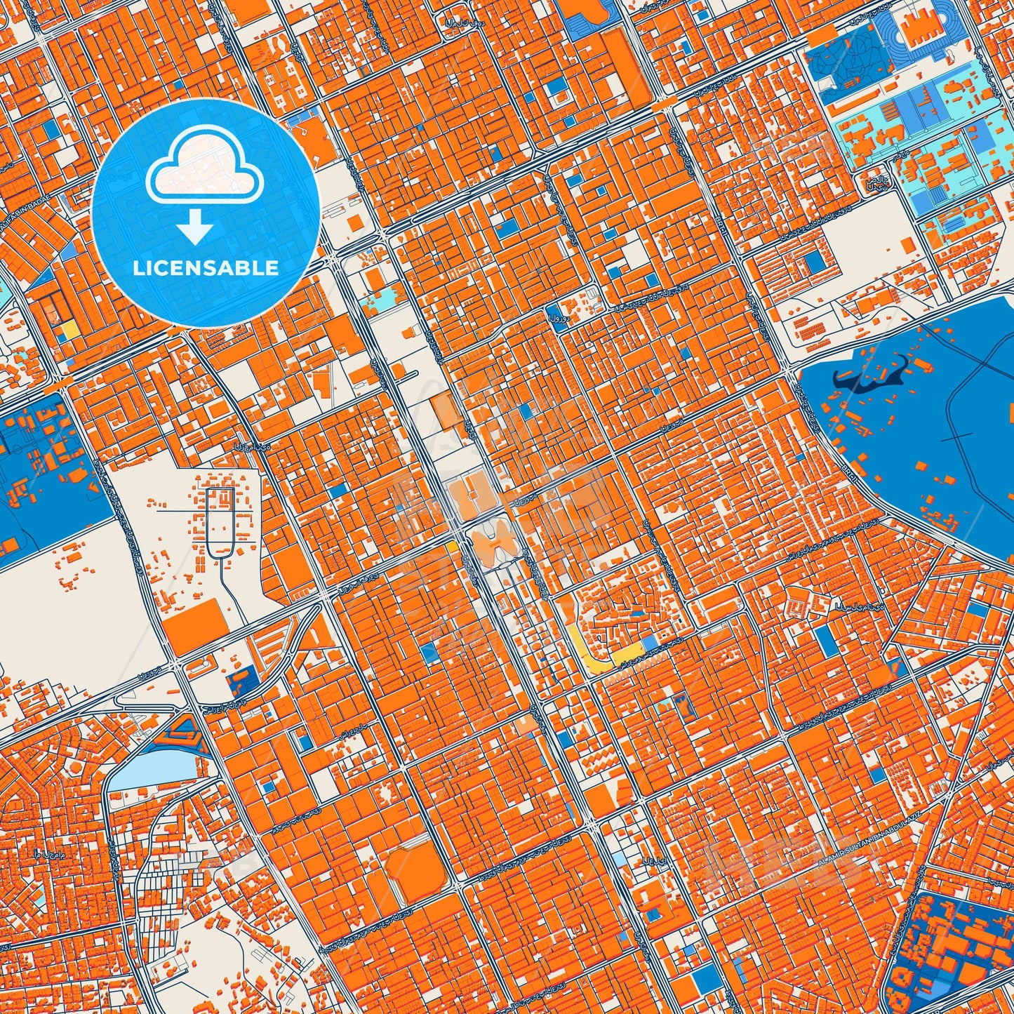 Colorful Riyadh Street Map with Labels and Buildings
