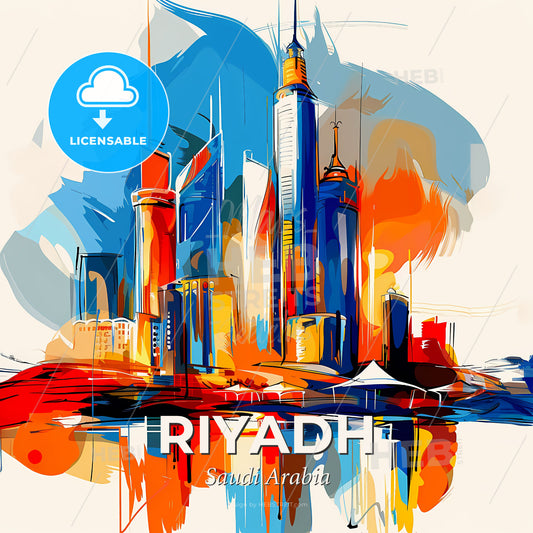 Vibrant Riyadh, Saudi Arabia - A Colorful Cityscape With Tall Buildings - Square format print template
