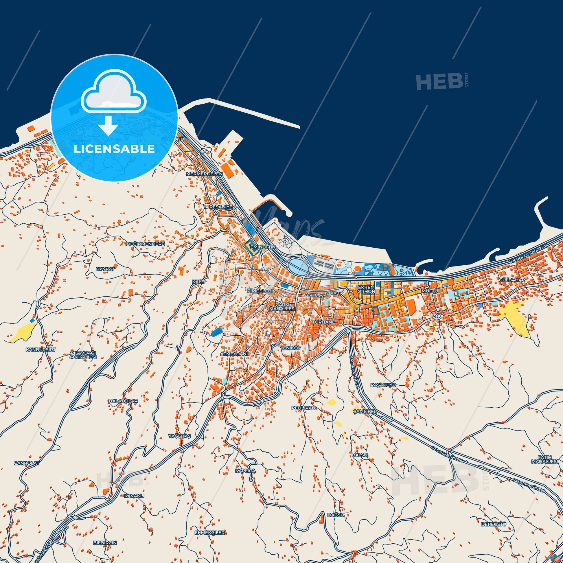 Colorful Rize Street Map with Labels and Buildings